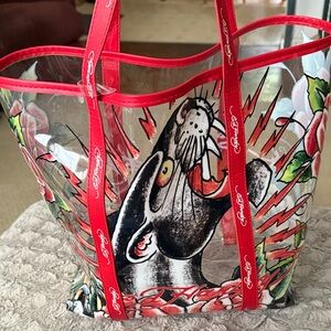 CRAZY SALE!!! Preowned Ed Hardy Clear Tote with Red and Black Panther Graphic